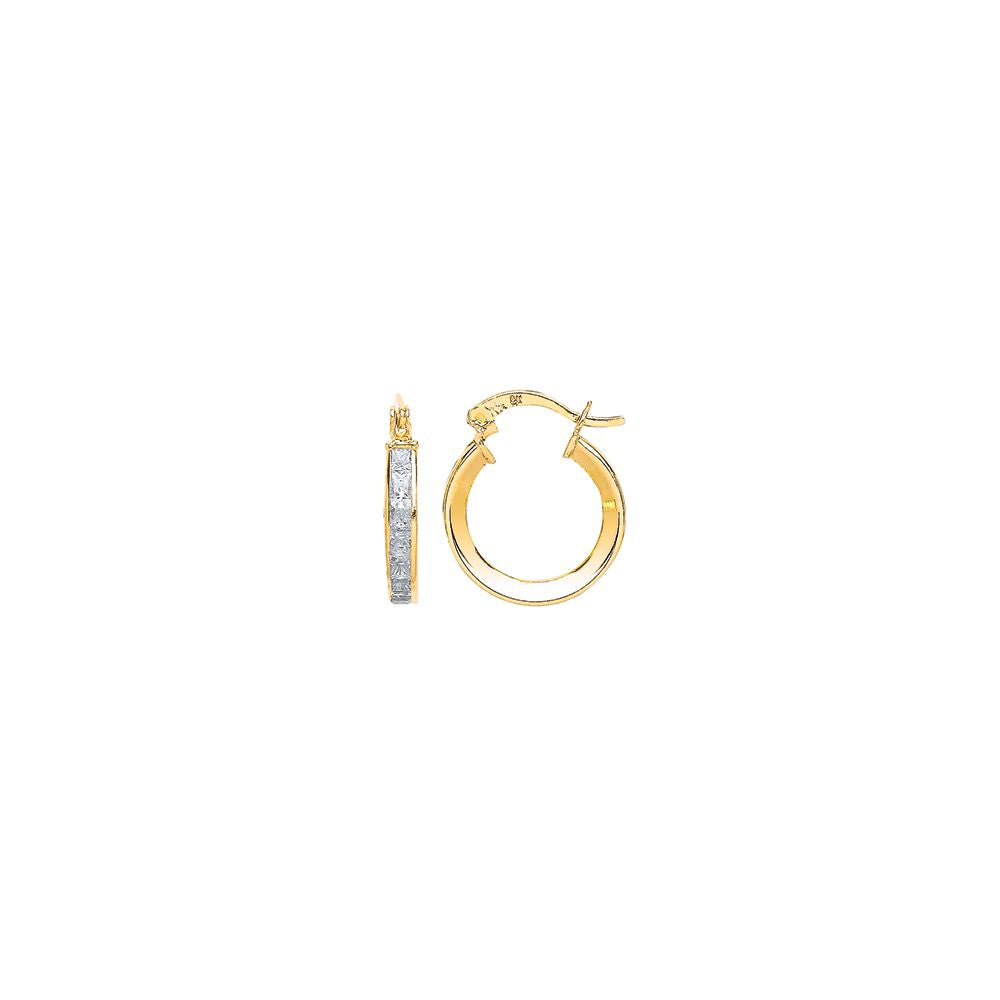 9ct Gold  Princess CZ Channel Set Eternity Hoop Earrings - G9E8002