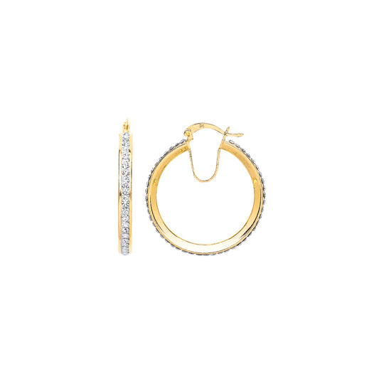 9ct Gold  CZ Invisible Channel Set Eternity Hoop Earrings - G9E8009