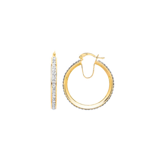 9ct Gold  Invisible Channel Set Eternity Hoop Earrings - G9E8009