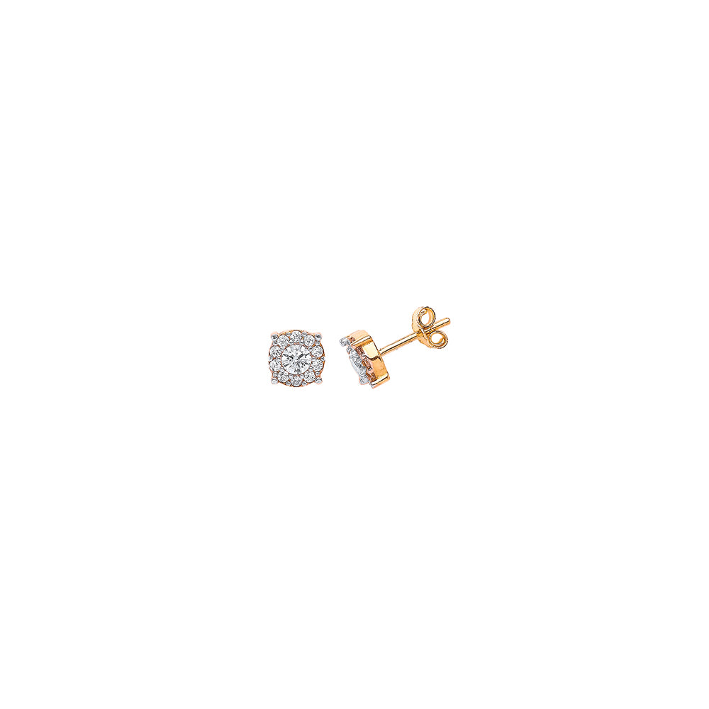 9ct Gold  CZ Solitaire Halo Stud Earrings - G9E8016