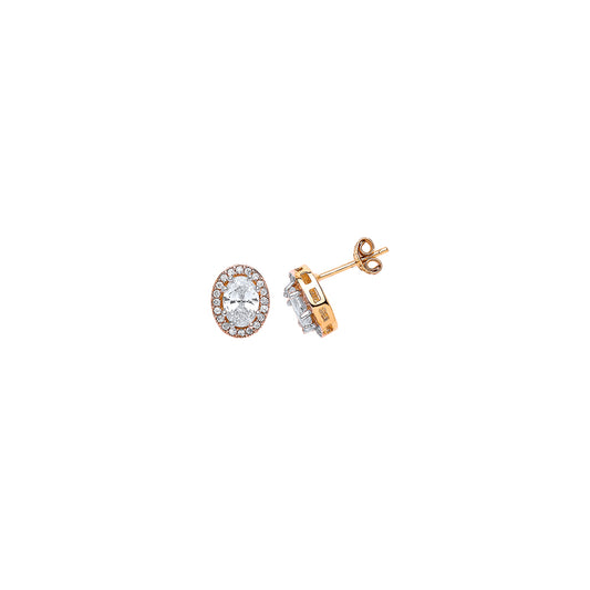 9ct Gold CZ Oval Stud Earrigs Stud Earrings - G9E8018