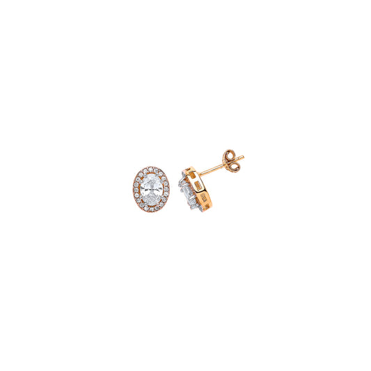 9ct Gold  CZ Oval Stud Earrigs Stud Earrings - G9E8018