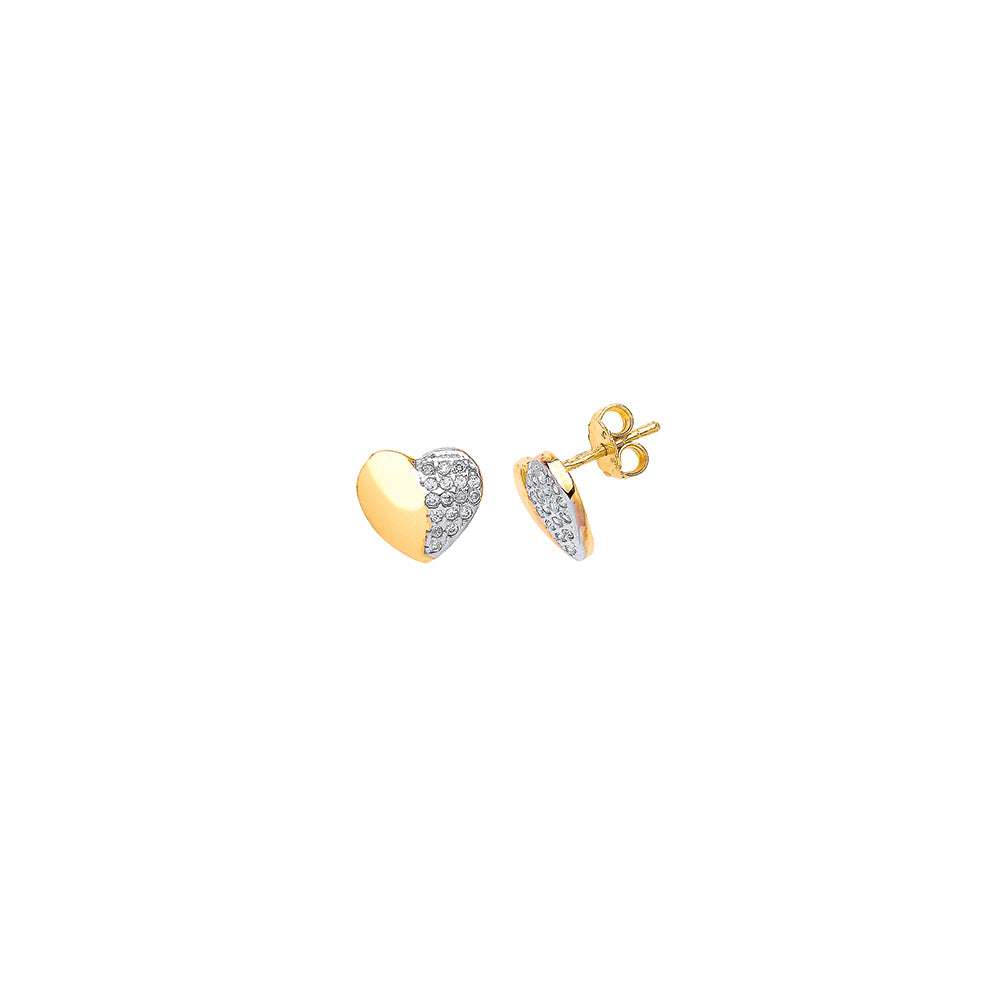 9ct Gold  Pave Yin Yang Love Heart Stud Earrings - G9E8024
