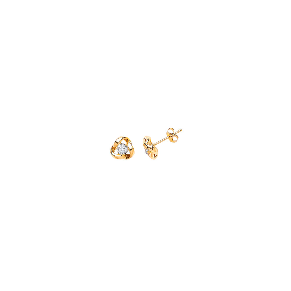 9ct Gold  CZ Solitaire Tri Knot Stud Earrings - G9E8027