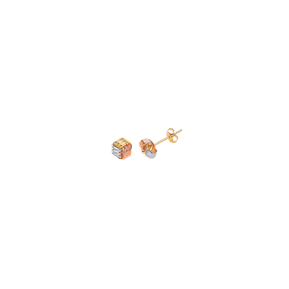 3-Colour 9ct Gold Three Colour Knot stud earrings - G9E8030