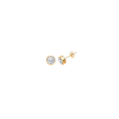 9ct Gold  CZ Donut Bezel Solitaire Stud Earrings - G9E8039