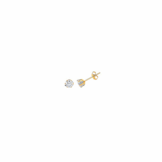 9ct Gold  CZ 6 Claw Solitaire Stud Earrings - G9E8050