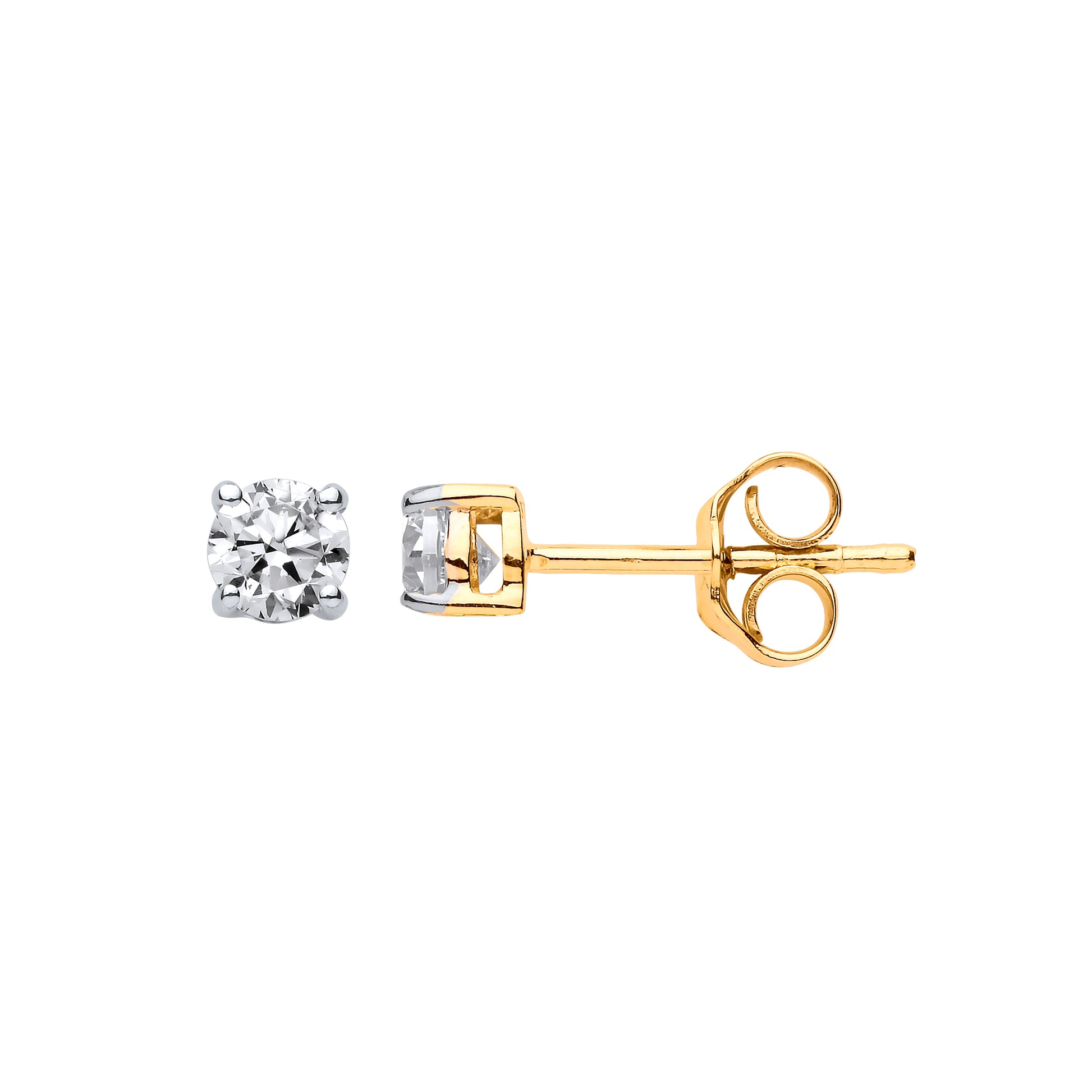 9ct Gold  CZ 4 Claw Solitaire Stud Earrings 4mm - G9E8066