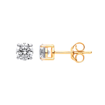 9ct Gold  CZ 4 Claw Solitaire Stud Earrings 5mm - G9E8067