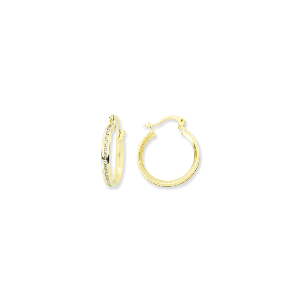 9ct Gold Thin Channel Set Hoops Hoop Earrings - G9E8069