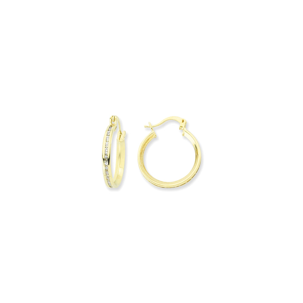 9ct Gold  Thin Channel Set Hoops Hoop Earrings - G9E8069