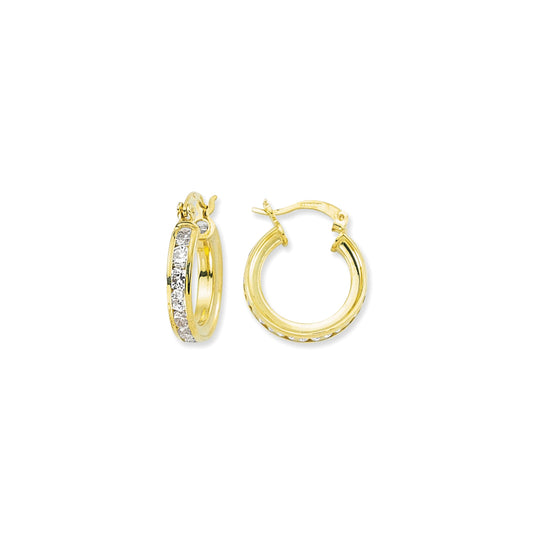 9ct Gold  CZ Channel Set Eternity Hoop Earrings - G9E8071