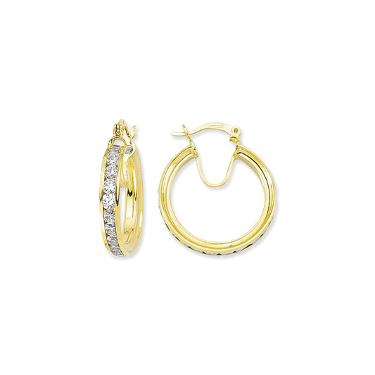 9ct Gold  CZ Channel Set Eternity Hoop Earrings - G9E8072