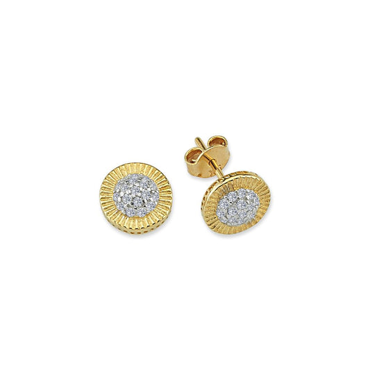 9ct Gold  CZ Sunburst Fluted Halo Domed Cluster Stud Earrings - G9E8076