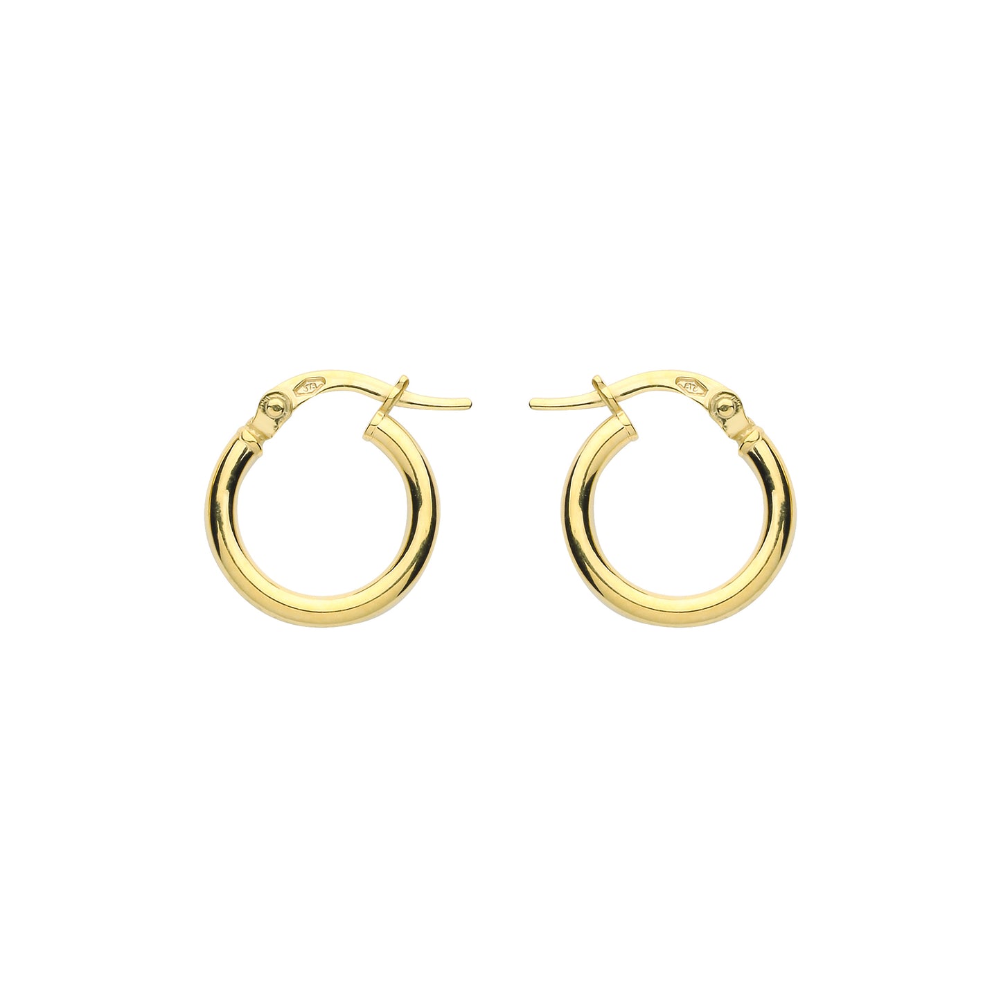 9ct Gold  Plain Polished Round Tube Hoop Earrings 15mm 2mm - G9E8078