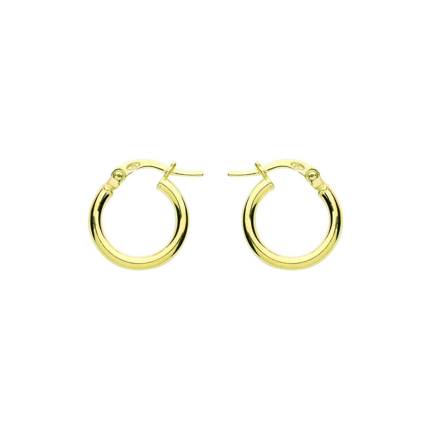 9ct Gold  Plain Polished Round Tube Hoop Earrings 15mm 2mm - G9E8078