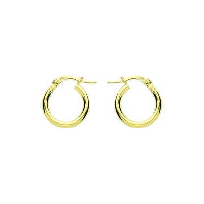 9ct Gold  Plain Polished Round Tube Hoop Earrings 15mm 2mm - G9E8078