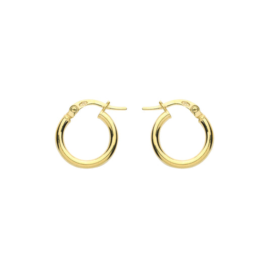 9ct Gold  Plain Polished Round Tube Hoop Earrings 15mm 2mm - G9E8078