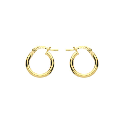 9ct Gold  Plain Polished Round Tube Hoop Earrings 15mm 2mm - G9E8078