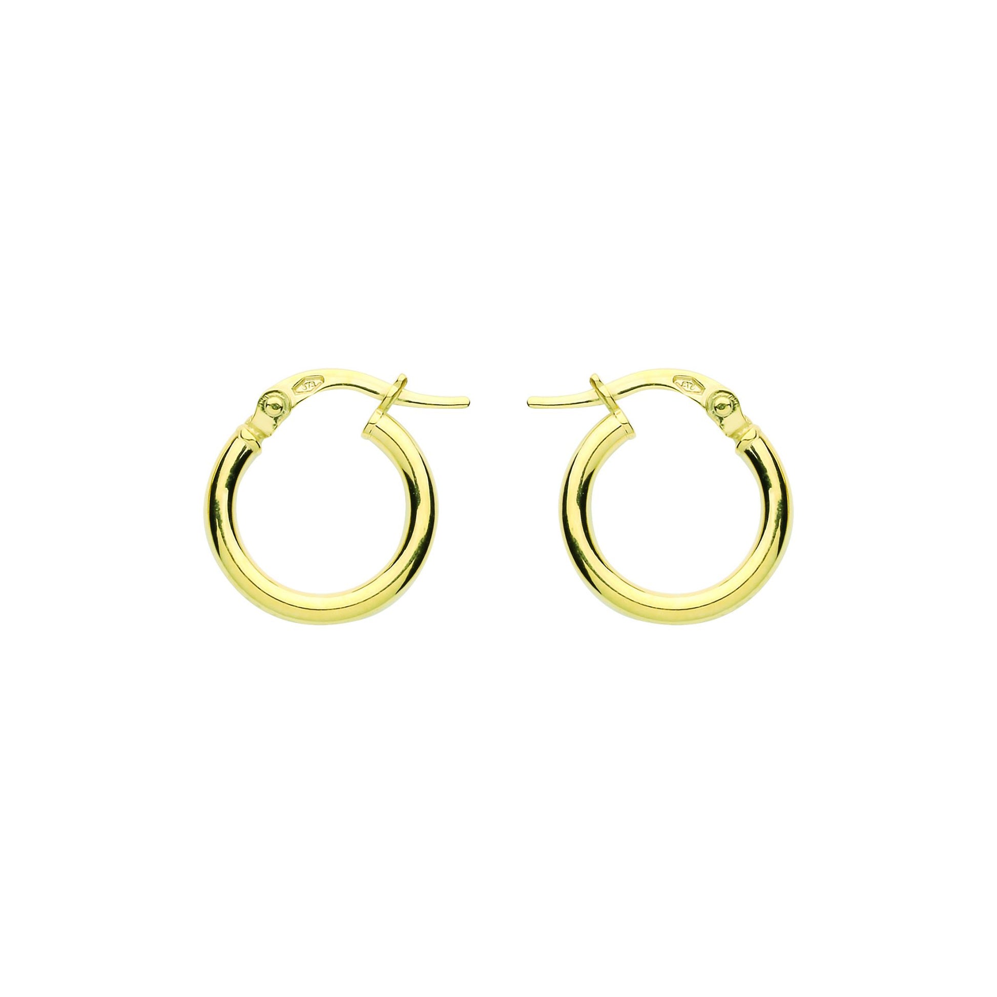9ct Gold  Plain Polished Round Tube Hoop Earrings 15mm 2mm - G9E8078
