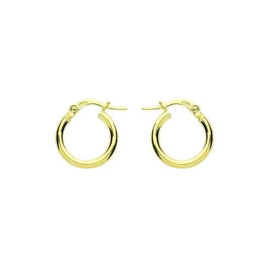 9ct Gold  Plain Polished Round Tube Hoop Earrings 15mm 2mm - G9E8078
