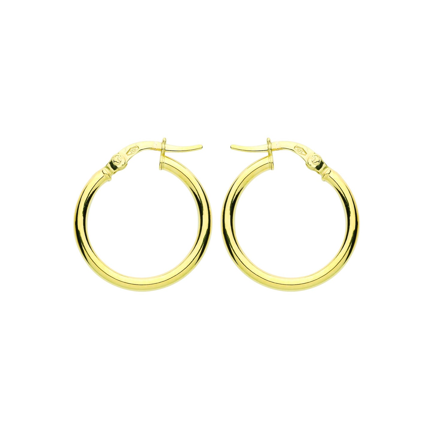 9ct Gold  Plain Polished Round Tube Hoop Earrings 20mm 2mm - G9E8079