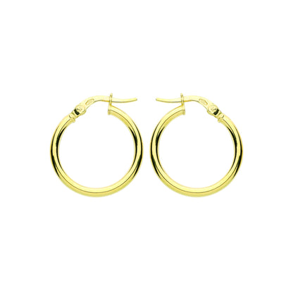 9ct Gold  Plain Polished Round Tube Hoop Earrings 20mm 2mm - G9E8079