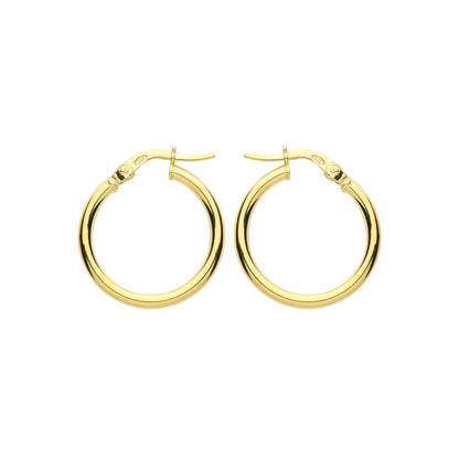 9ct Gold  Plain Polished Round Tube Hoop Earrings 20mm 2mm - G9E8079