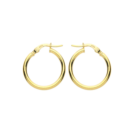 9ct Gold  Plain Polished Round Tube Hoop Earrings 20mm 2mm - G9E8079