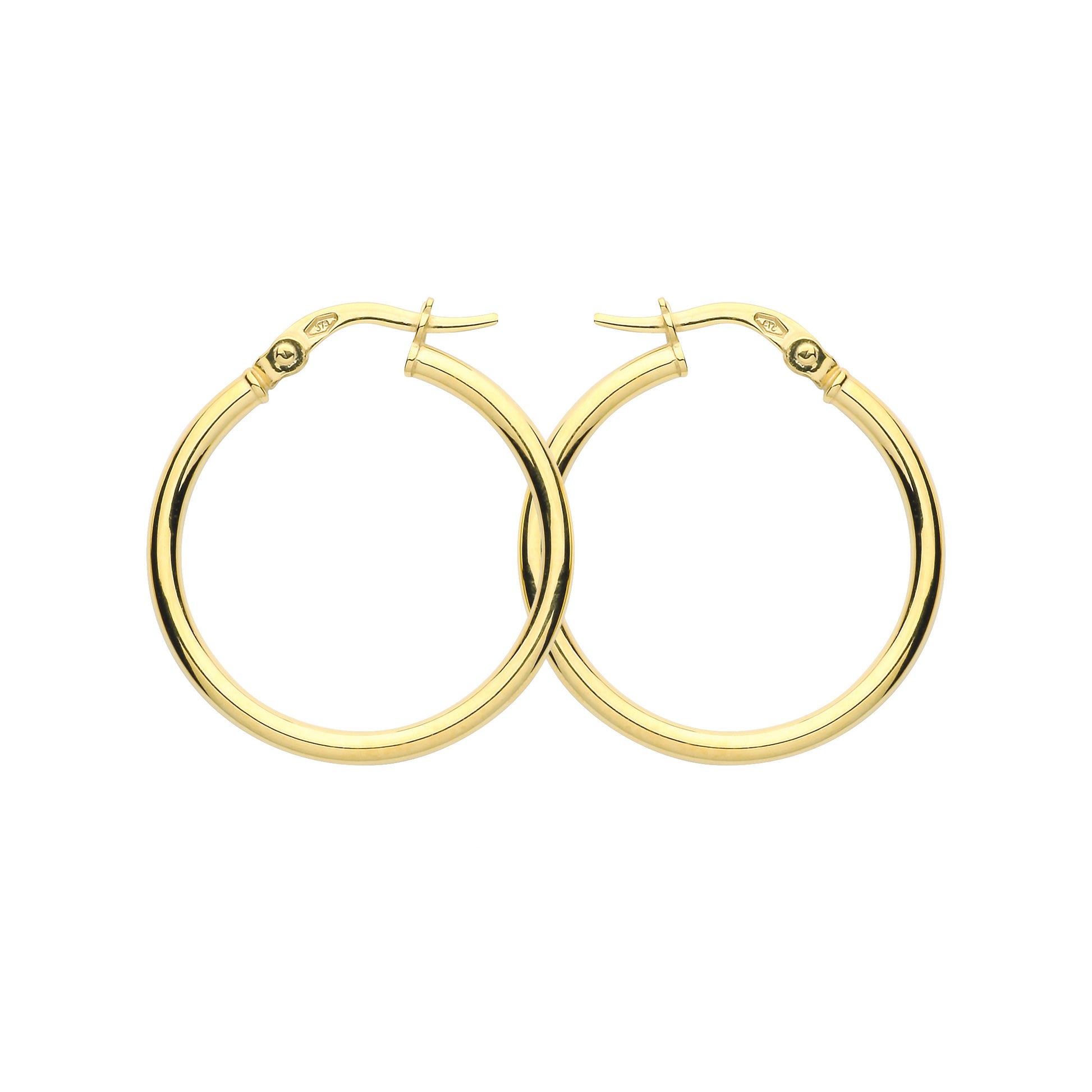 9ct Gold  Plain Polished Round Tube Hoop Earrings 25mm 2mm - G9E8080