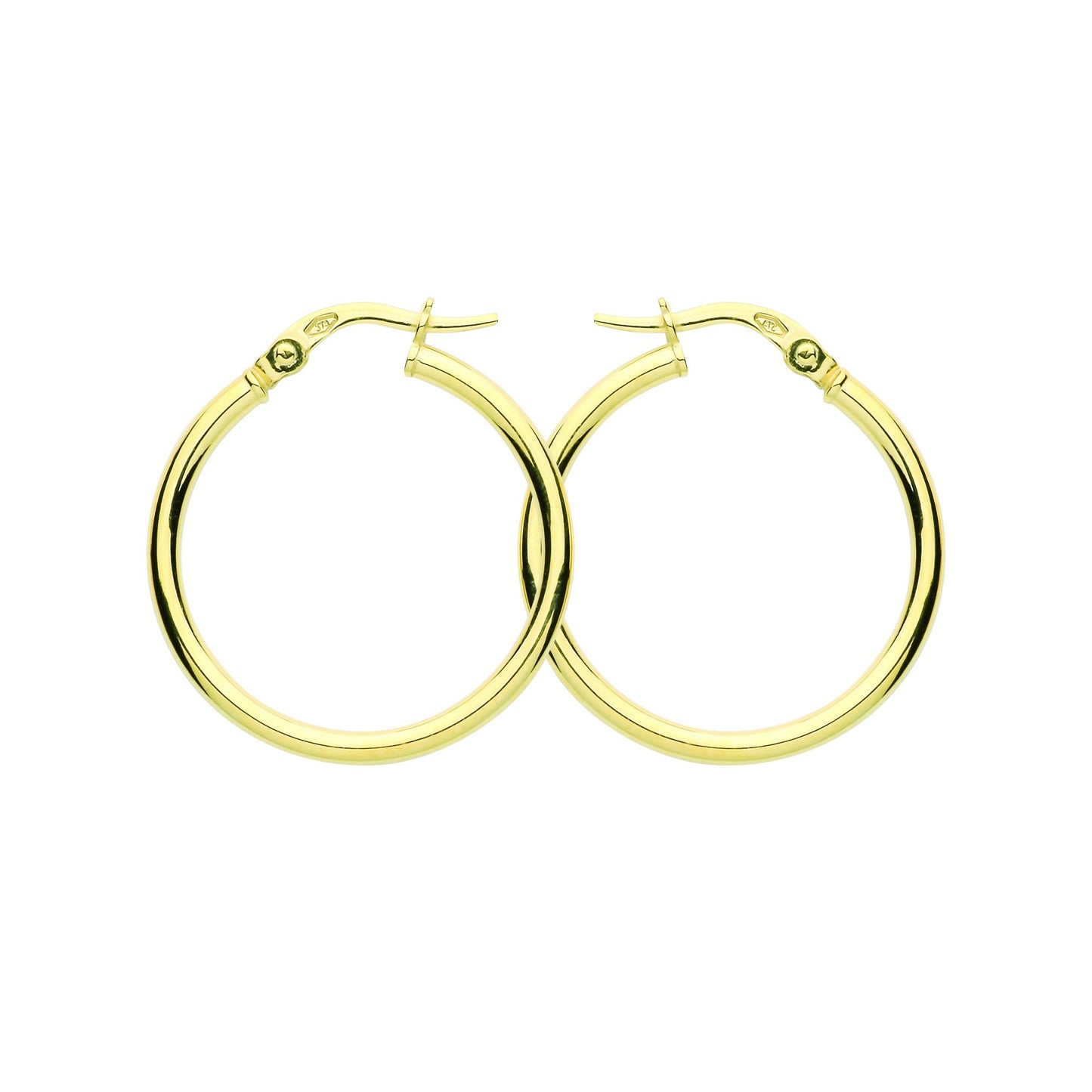9ct Gold  Plain Polished Round Tube Hoop Earrings 25mm 2mm - G9E8080