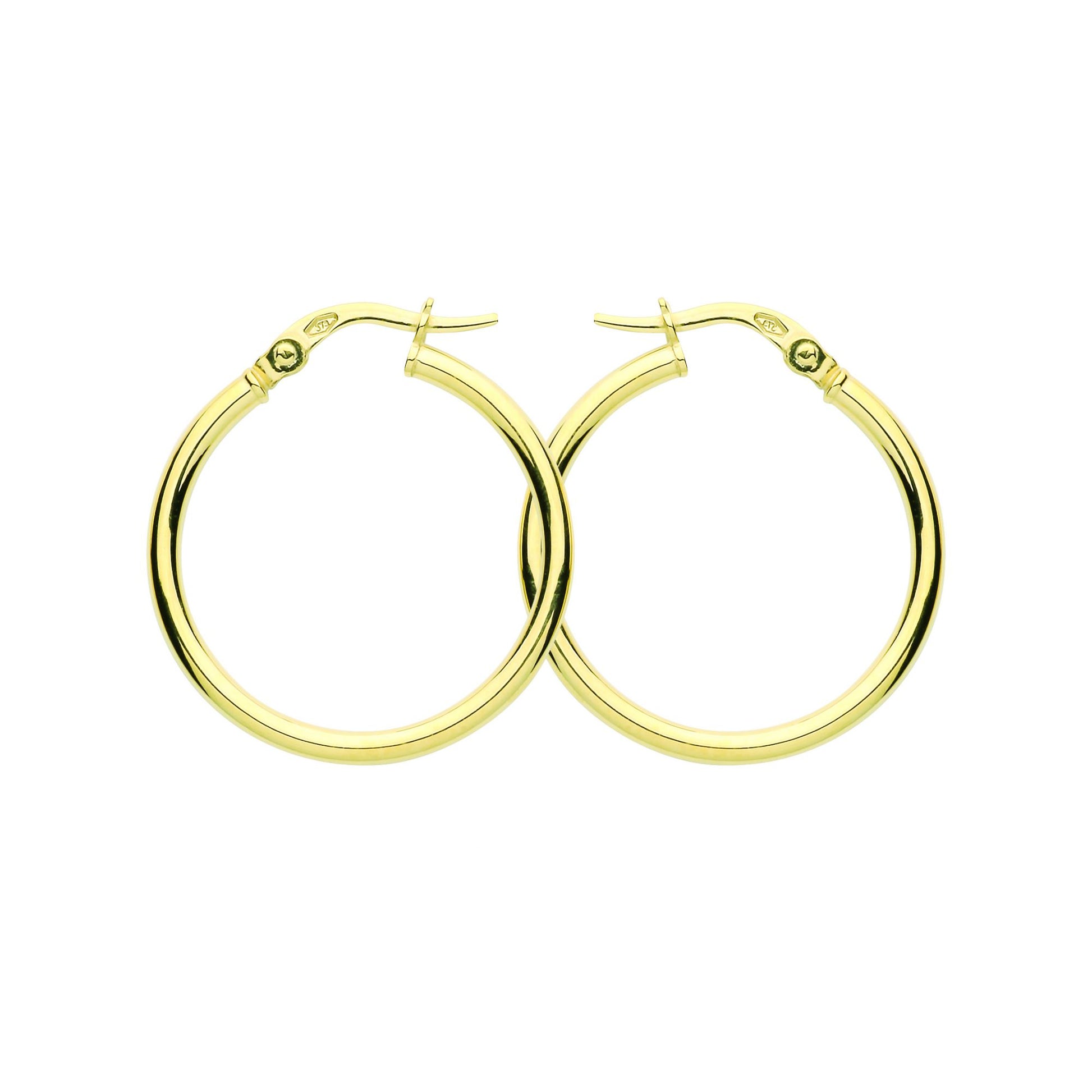 9ct Gold  Plain Polished Round Tube Hoop Earrings 25mm 2mm - G9E8080