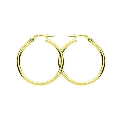 9ct Gold  Plain Polished Round Tube Hoop Earrings 25mm 2mm - G9E8080