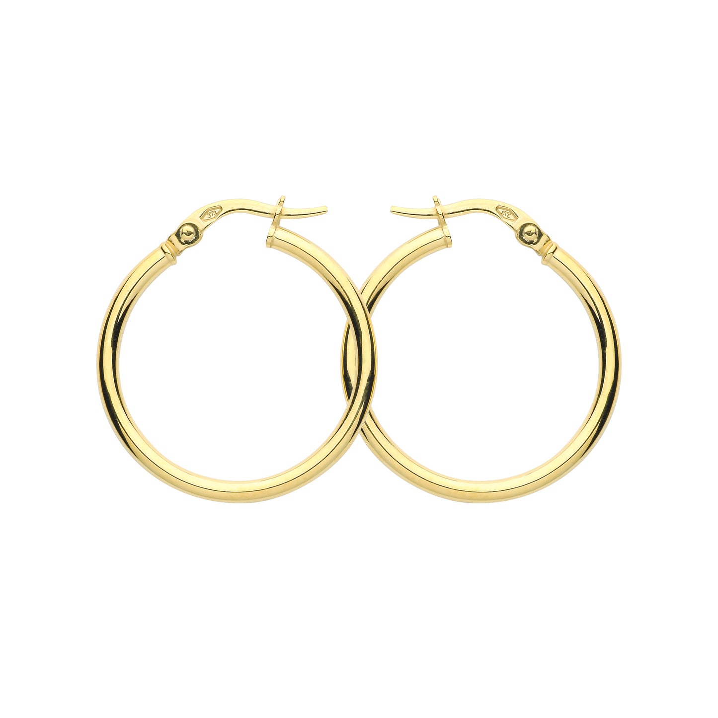 9ct Gold  Plain Polished Round Tube Hoop Earrings 25mm 2mm - G9E8080