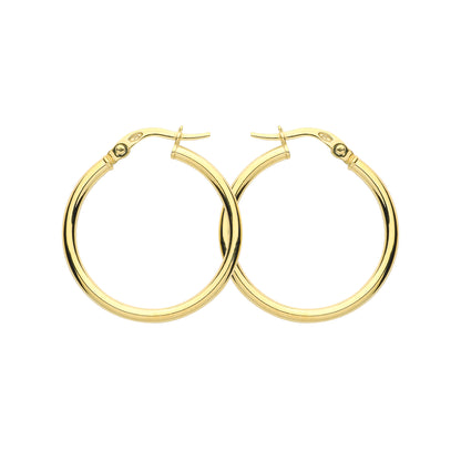 9ct Gold  Plain Polished Round Tube Hoop Earrings 25mm 2mm - G9E8080