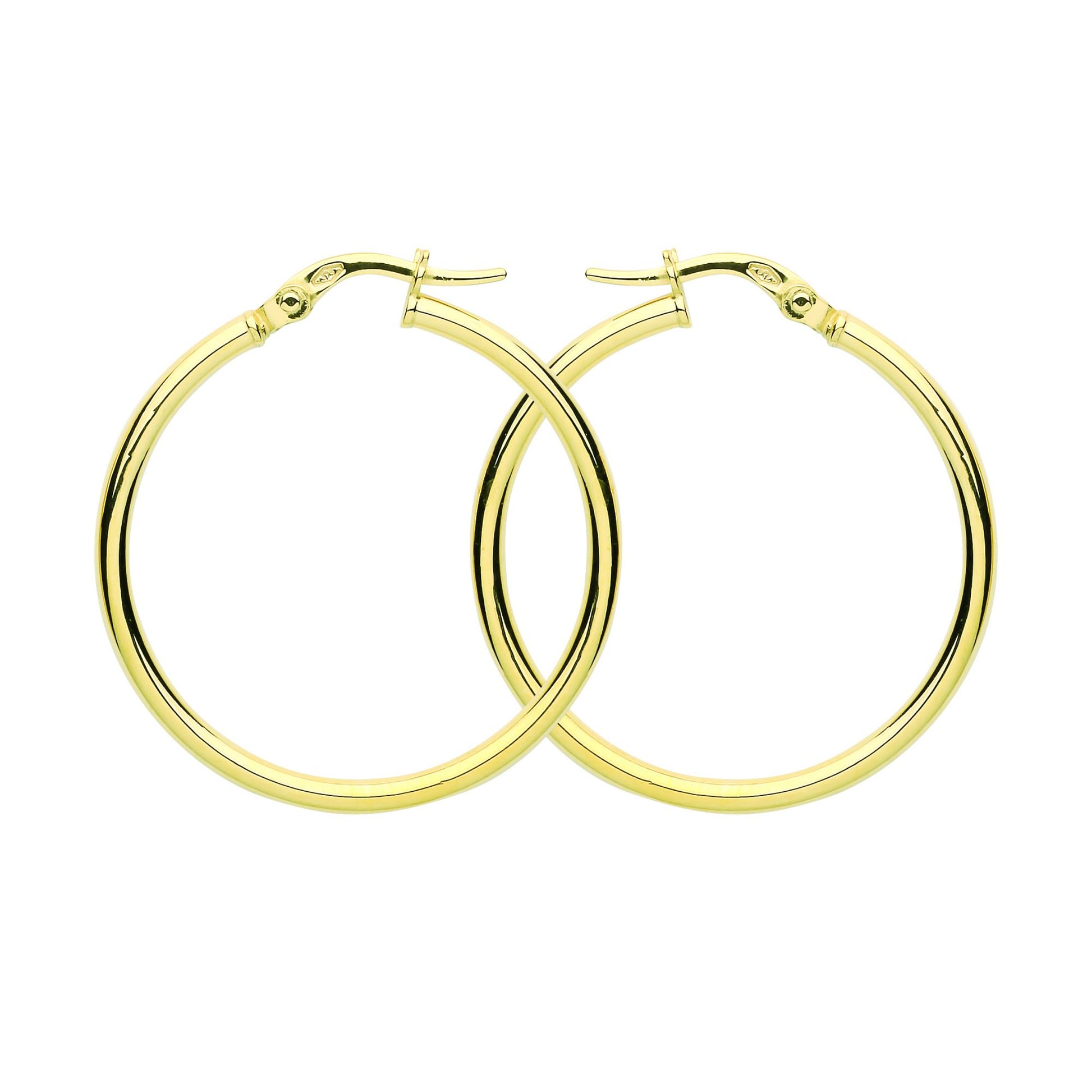 9ct Gold  Plain Polished Round Tube Hoop Earrings 30mm 2mm - G9E8081