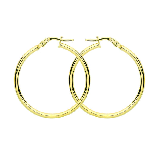 9ct Gold  Plain Polished Round Tube Hoop Earrings 30mm 2mm - G9E8081