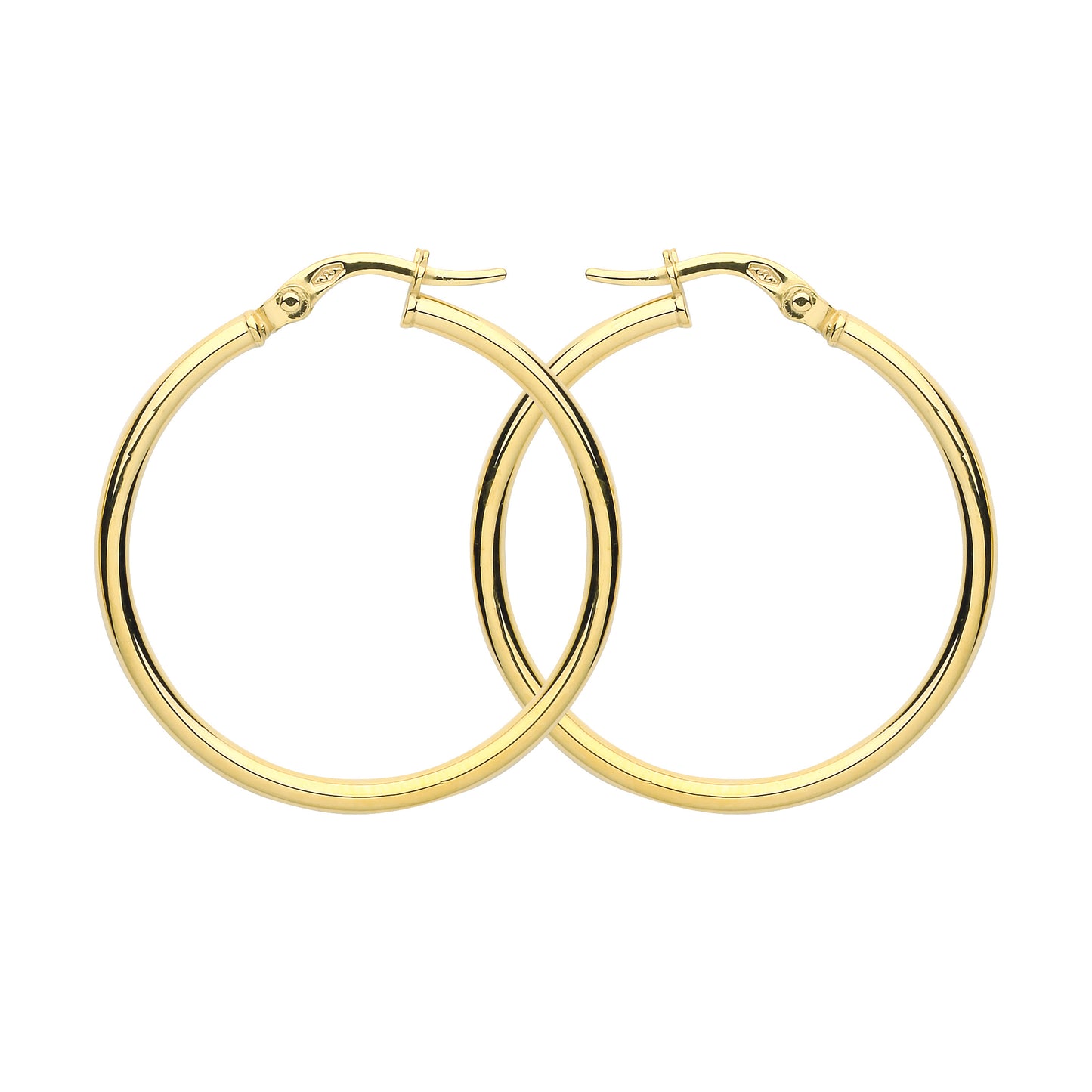 9ct Gold  Plain Polished Round Tube Hoop Earrings 30mm 2mm - G9E8081