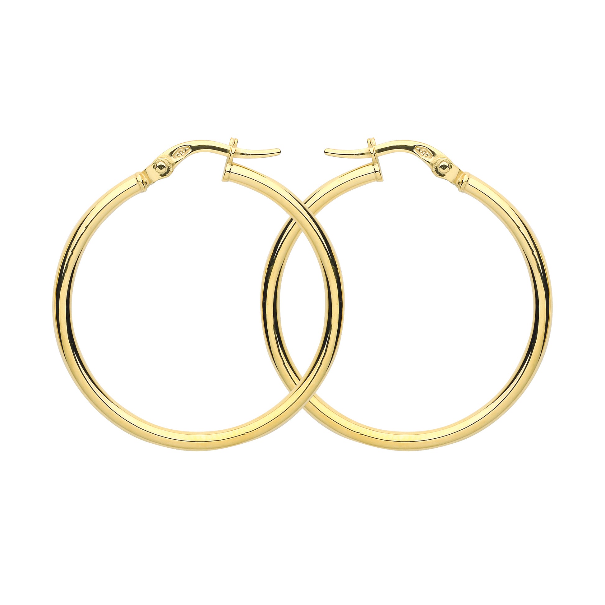 9ct Gold  Plain Polished Round Tube Hoop Earrings 30mm 2mm - G9E8081