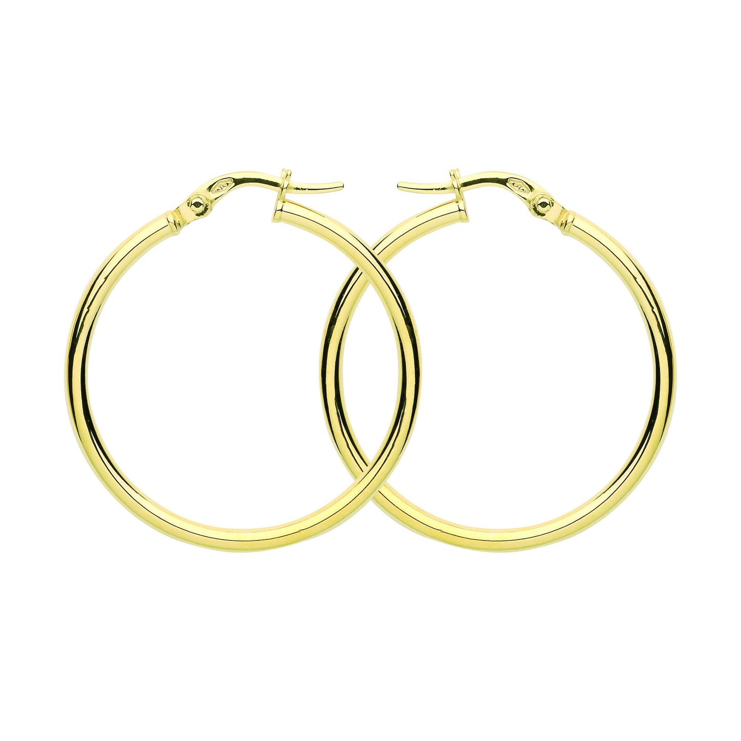 9ct Gold  Plain Polished Round Tube Hoop Earrings 30mm 2mm - G9E8081
