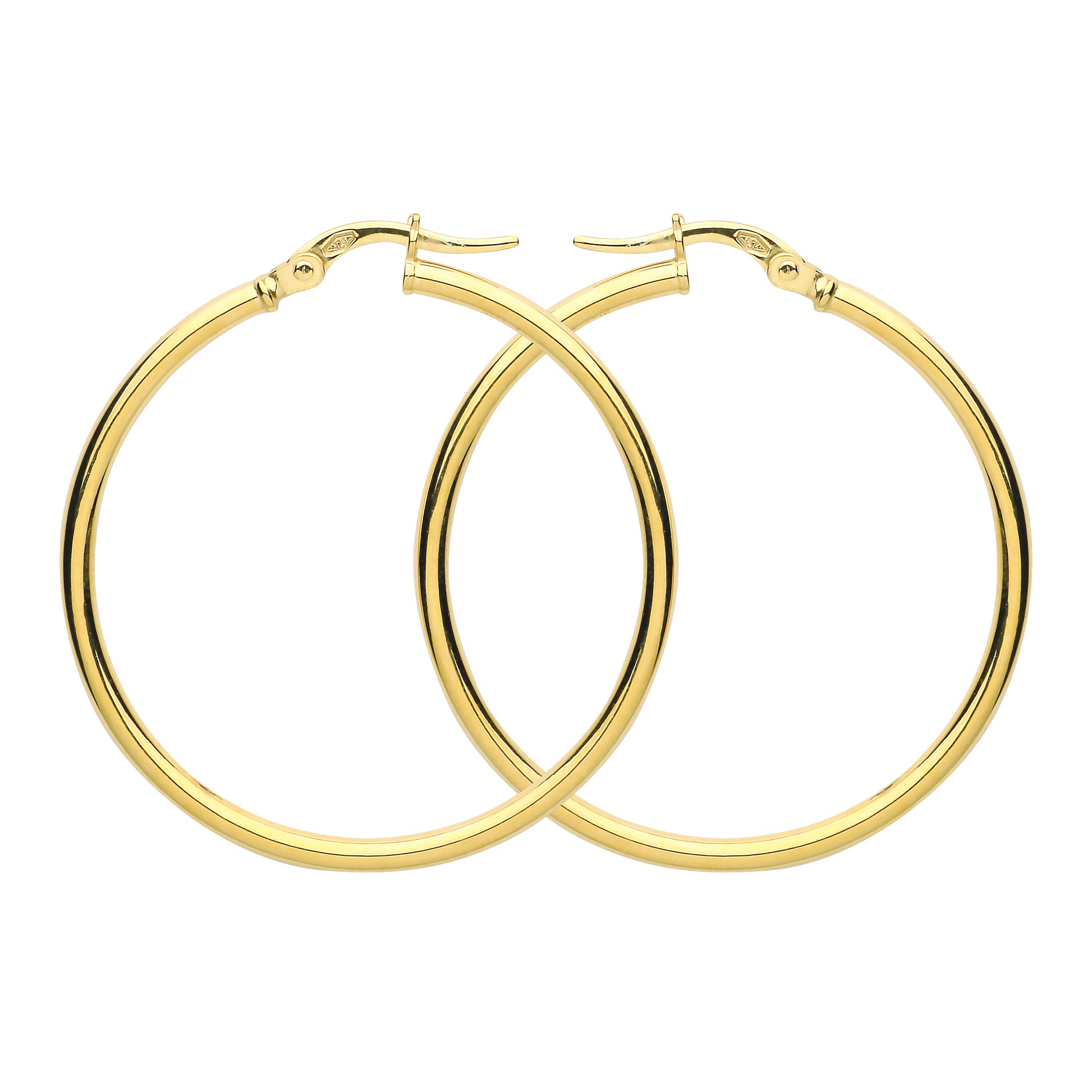 9ct Gold  Plain Polished Round Tube Hoop Earrings 35mm 2mm - G9E8082