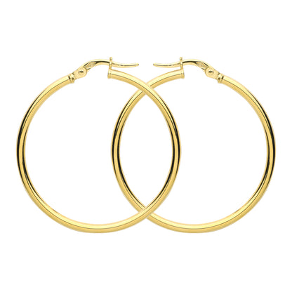 9ct Gold  Plain Polished Round Tube Hoop Earrings 35mm 2mm - G9E8082