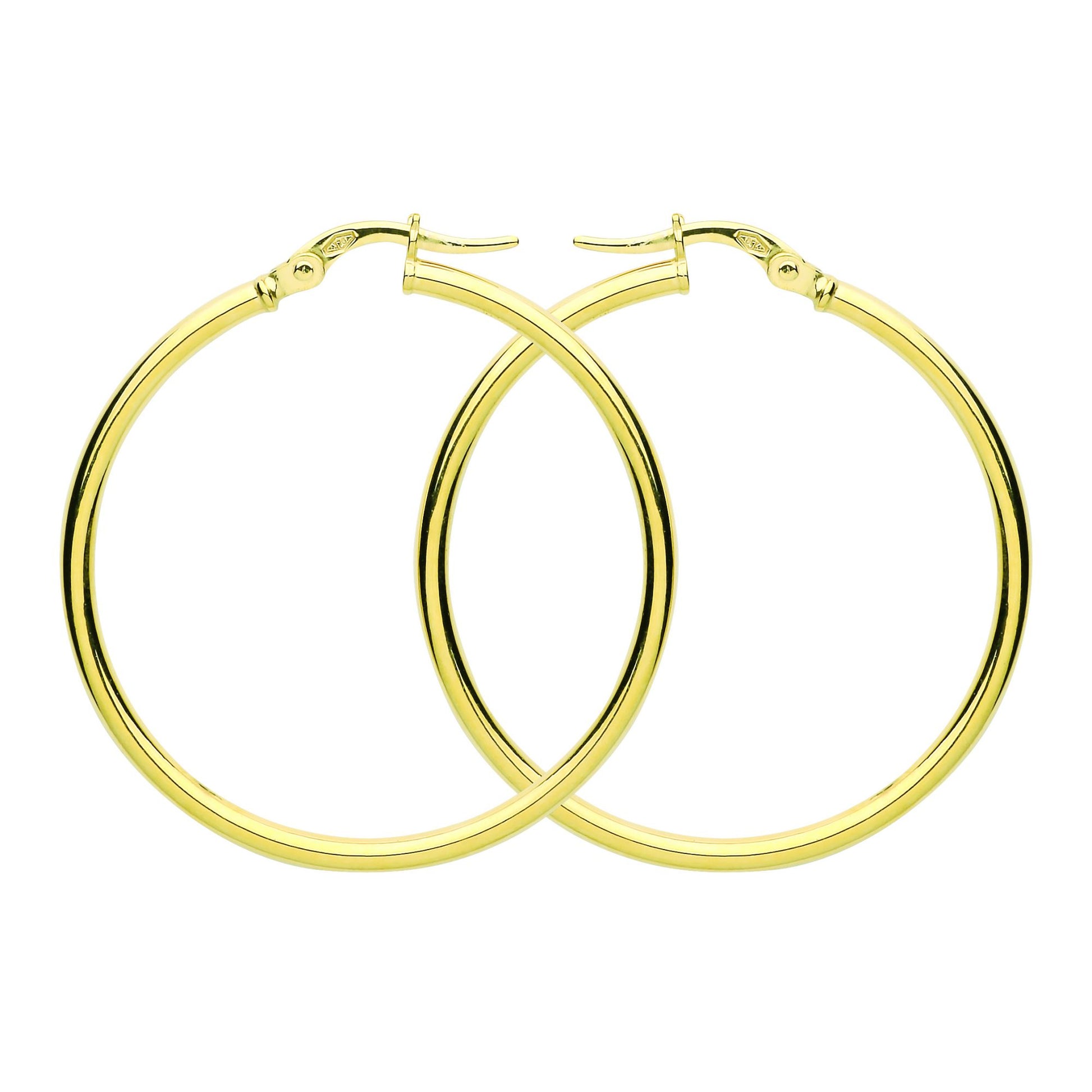 9ct Gold  Plain Polished Round Tube Hoop Earrings 35mm 2mm - G9E8082