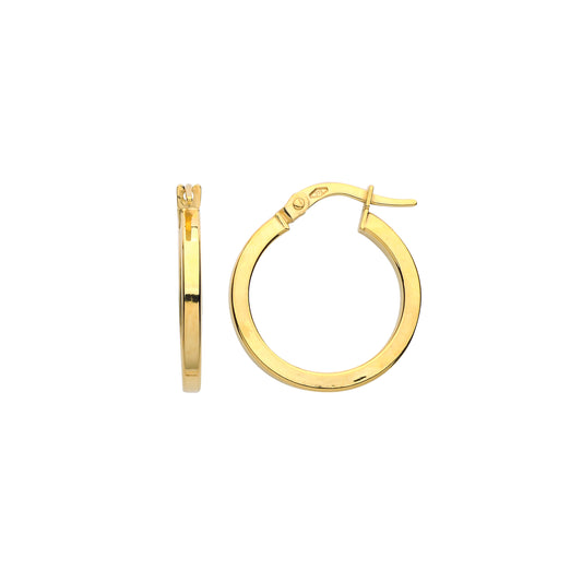 9ct Gold  Plain Polished Square Tube Hoop Earrings 20mm 2mm - G9E8083