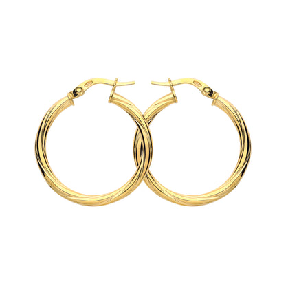 9ct Gold  Classic Twist Hoop Earrings 25mm 2.5mm - G9E8087