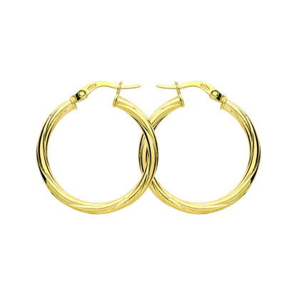 9ct Gold  Classic Twist Hoop Earrings 25mm 2.5mm - G9E8087