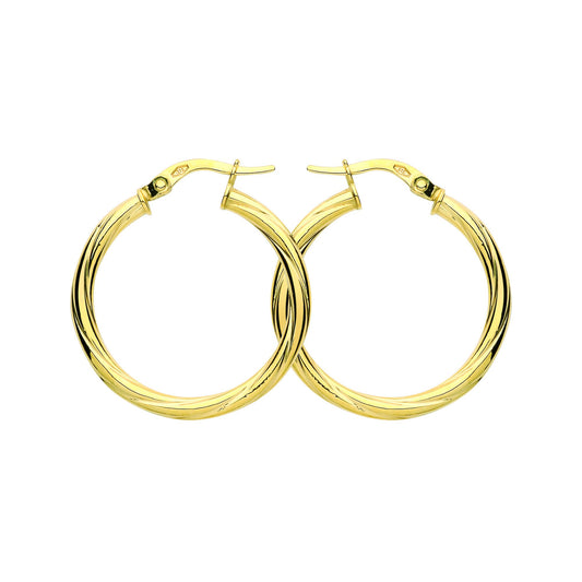 9ct Gold  Classic Twist Hoop Earrings 25mm 2.5mm - G9E8087