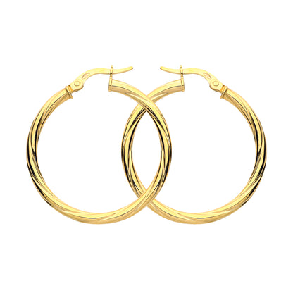 9ct Gold  Classic Twist Hoop Earrings 30mm 2.5mm - G9E8088