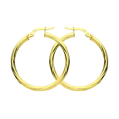 9ct Gold  Classic Twist Hoop Earrings 30mm 2.5mm - G9E8088