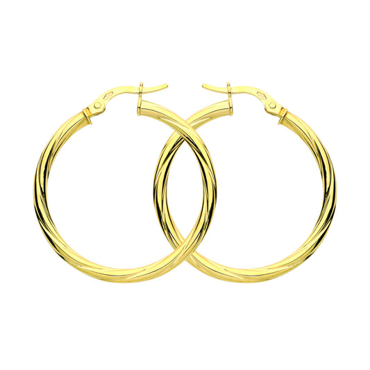 9ct Gold  Classic Twist Hoop Earrings 30mm 2.5mm - G9E8088